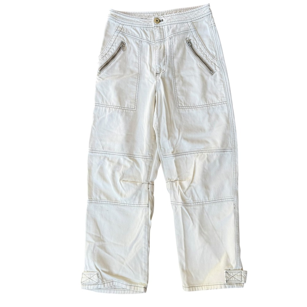 White Utility Pants Cropped Wide Leg‎ Carpenter Style Zippers Pockets Size 4